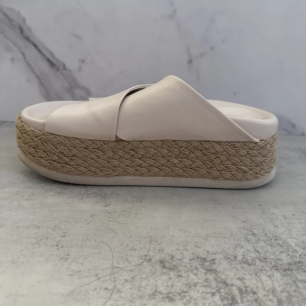 Equitare Platform Sandals Womens 8.5 Beige Espadrille Wedge Slides Spain